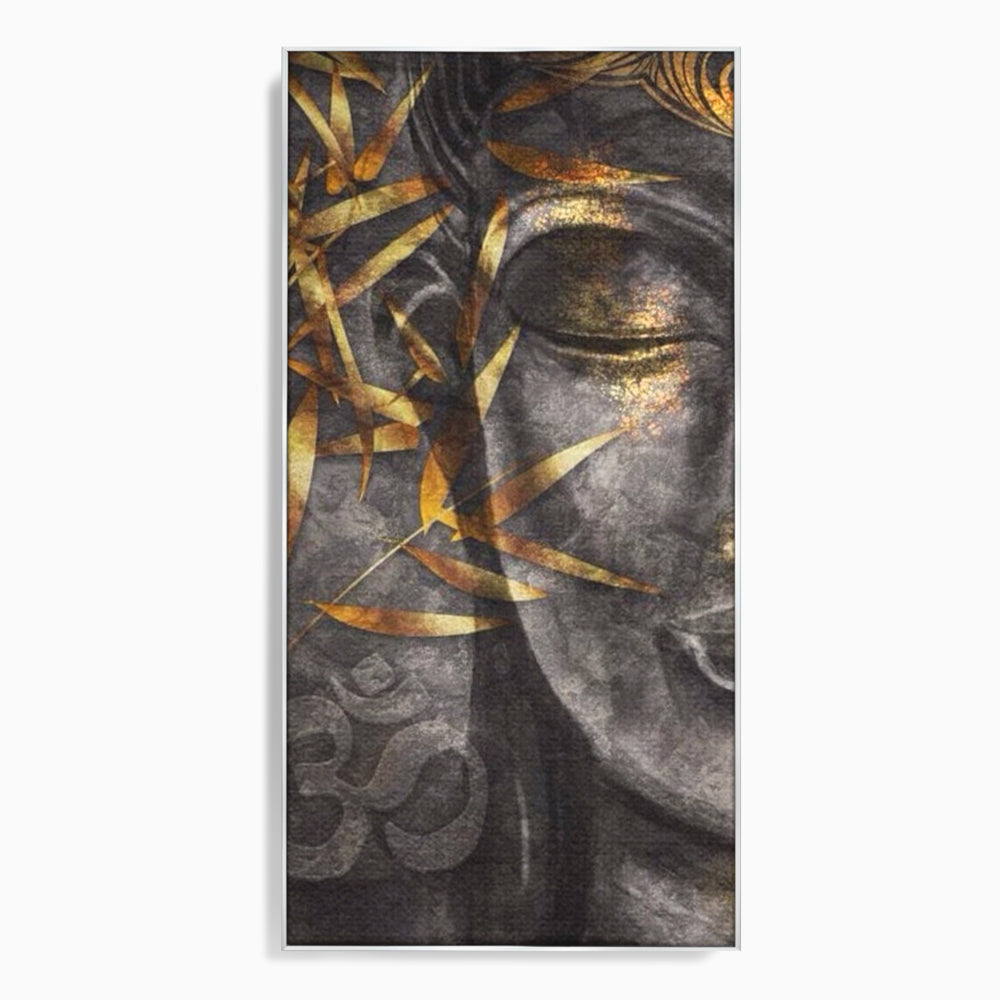 Tablou canvas cu tablou canvas cu chip de budha, in rama de aluminiu argintiu